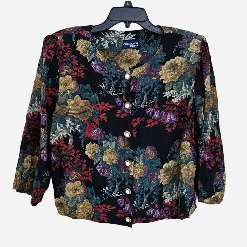 80s whimsigoth witchy black floral button up jacket